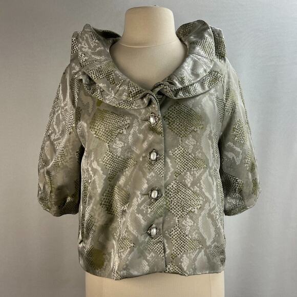 Samuel Dong Reptile Print Cropped Jacket Sz L - Picture 1 of 8